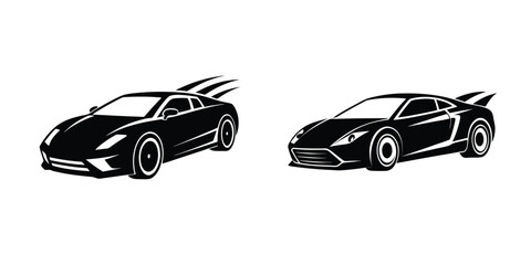 Concept Showing a Dynamic Sports Car Accelerating Outward in Front Angle Silhouette on White Background