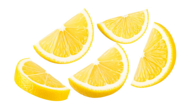 Falling lemon slice, isolated on white background full depth of field - Powered by Adobe