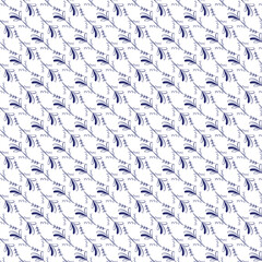 Dark Blue Floral Pattern on White Repeating in a Seamless Wallpaper Design