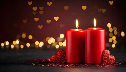 red candles on dark bokeh background with copy space