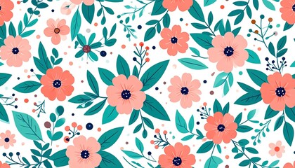 Botanical wallpaper with flowing flower and leaf motifs in seamless repeat.