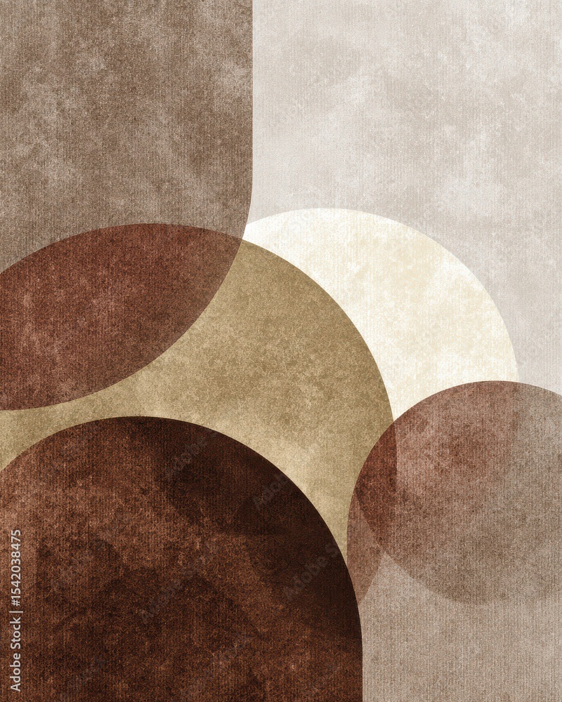 Poster abstract composition of circles with earthy tones and subtle textures for modern art and design