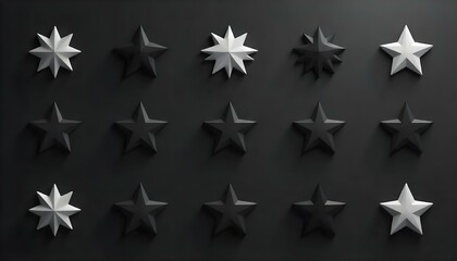 Obraz premium Black and white star vector icons arranged in a circular pattern.