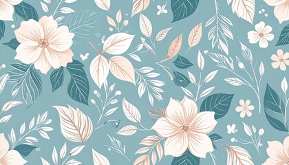 Pastel seamless floral pattern flowers and delicate leaves in a continuous botanical design for interiors.