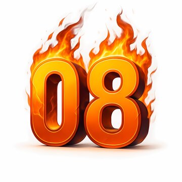 Burning Number Eight 08 with Fire
