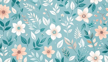 Elegant seamless floral pattern with soft petals and leafy vines, perfect for wallpapers.