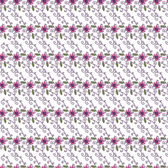 Floral Seamless Pattern with Decorative Purple and Pink Flower Motifs