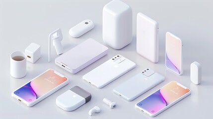 Assorted modern electronic devices displayed on a light background.