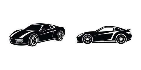 Modern Look at a Sporty Sports Car Racing in Three-Quarter Perspective Silhouette on White Background