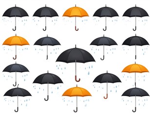Umbrella floating above puddles, rain falling gently in the background.