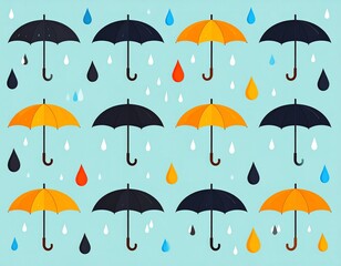 Red umbrella centered under soft rain, a cozy and peaceful rainy day scene.