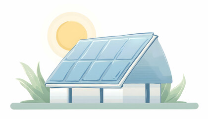 Solar Panels on House Roof Under Sun Illustration