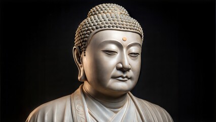 Intricate close up marble statue of a serene and peaceful buddha with closed eyes