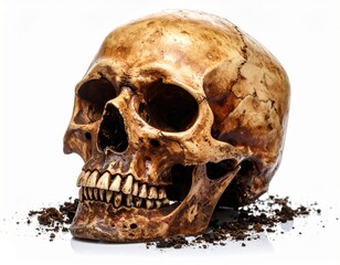 古くて汚れた頭蓋骨（Skull on white background）
