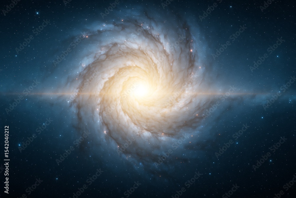Aufkleber glowing spiral galaxy with bright core and nebula clouds in deep space on a cosmic science backgroun