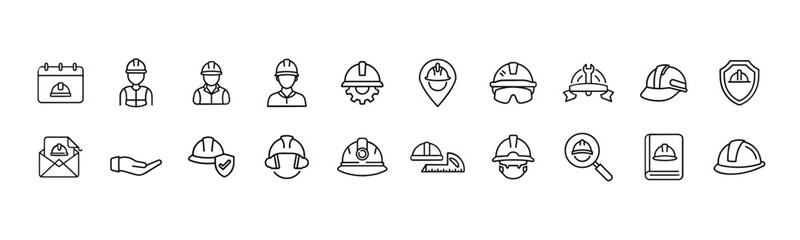 Comprehensive Construction and Workplace Safety Line Icons Set - Building, Engineering, and Worker Protection