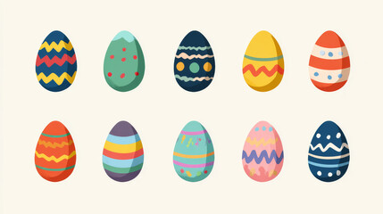 Easter eggs drawing clipart set. Happy easter egg flat clip art collection in colorful and multicolored paint art for traditional hunting celebration. Vector illustration flat oval shape elements.  
