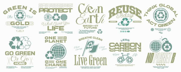 Environment sustainability quotes t-shirt design bundle, Green living poster graphic set, Ecological and nature phrase typography collection, Environmental graphic for print, Ecology design packs