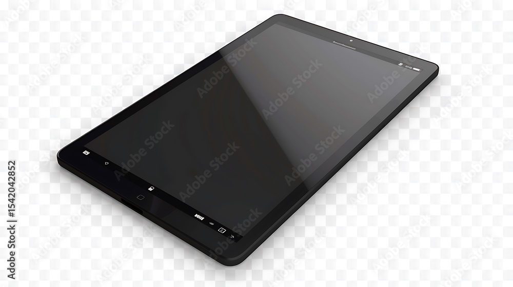 Poster black tablet computer angled on a transparent background.