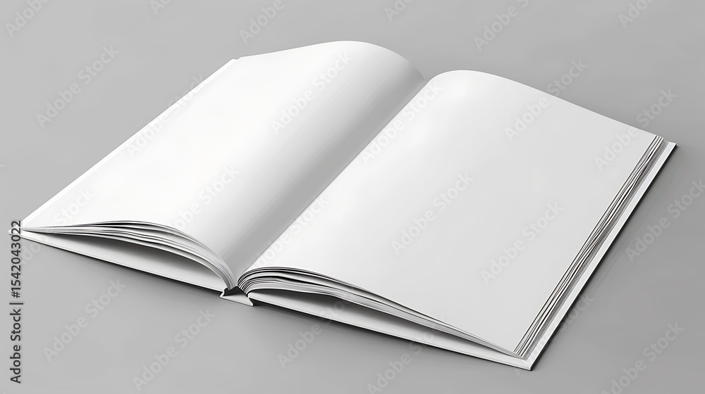 Poster open book with blank pages displayed on a light gray surface.