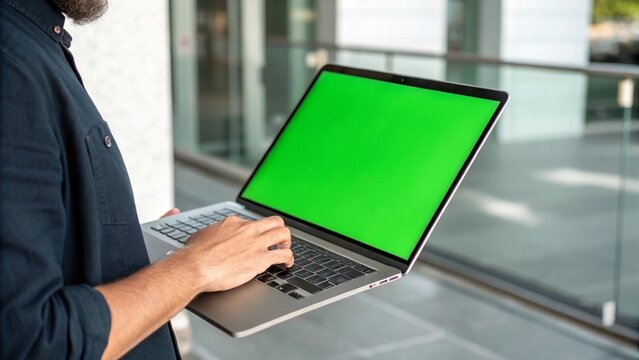 Green screen devices with blank chroma display, ideal for mockups, video overlays, and digital content presentation