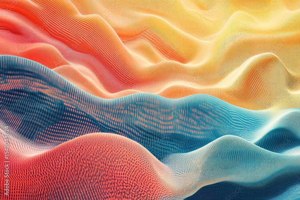 Poster abstract, vibrant, textured waves of color. a digital rendering of flowing, undulating shapes in a s