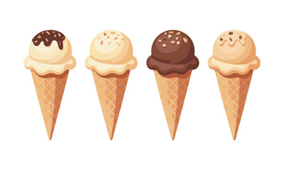 scalable vector illustration of three ice cream cones arranged side by side in a horizontal line, easily editable and scalable.