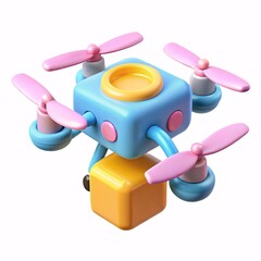 Cartoon drone delivering package isolated on white background