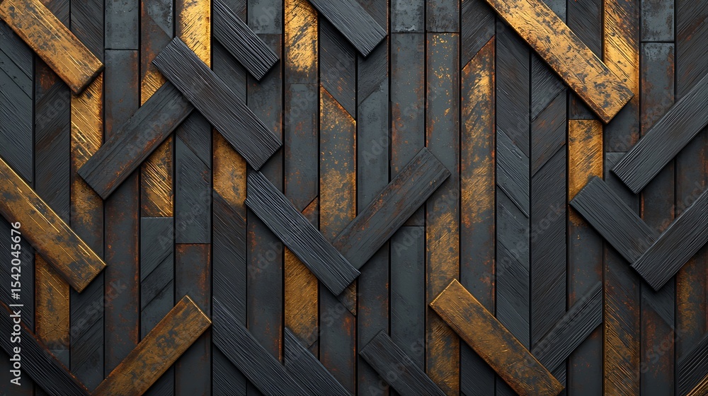 Aufkleber a textured, abstract wooden pattern featuring intersecting dark and rusty orange planks arranged in 