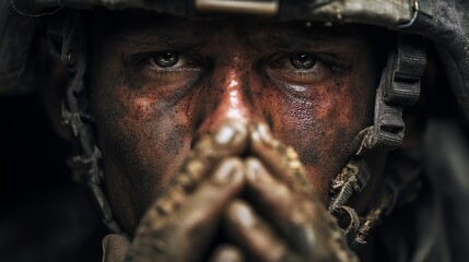 Tearful Soldier in Helmet: A Poignant Anti - War Portrait