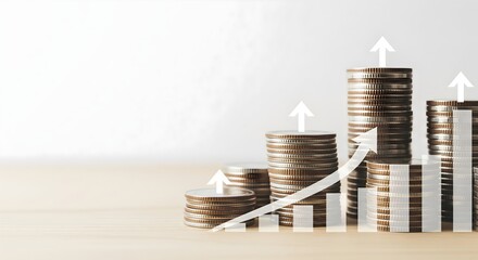 finance investment accounting and bank concept. the pile of coins or fund and arrow up to growth. saving money. loan interest and inflation. accounting investmen
