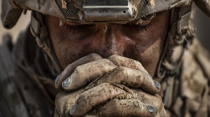 Tearful Soldier in Helmet: A Poignant Anti - War Portrait