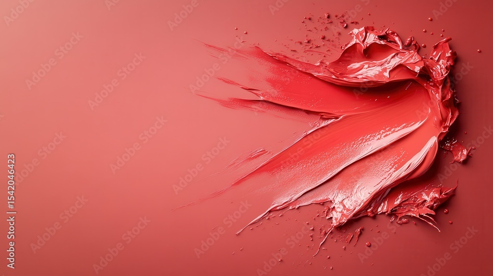 Poster an abstract splash of bright red paint on a smooth red background, representing creativity, passion,