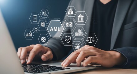AML Anti-Money Laundering Financial Compliance Concept. financial regulations, banking transparency, risk assessment, and fraud. crime prevention, regulatory compliance, and money laundering detection