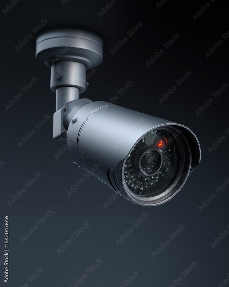 Aufkleber modern surveillance camera with high-tech features and led indicator on dark background