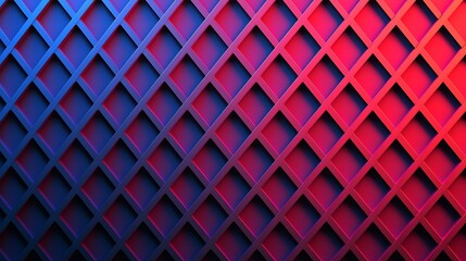 A geometric pattern of overlapping diamond shapes with a vibrant gradient of blue to red lighting, creating a modern and abstract visual effect.