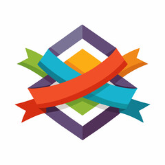 Ribbon Style Logo Icon on White Background, Decorative Branding, Award Emblem, Creative Design, Vector Illustration, Modern Identity