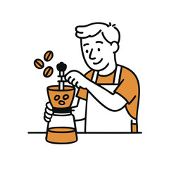 a barista grinding coffee beans using a manual or electric grinder