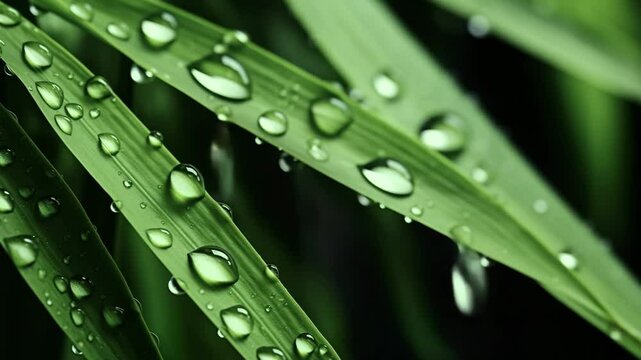 Close up macro shot of beautiful water drops on tropical,leaf,leaves background.abstract detailed foliage.quietly poetic concepts.environmental and ecology.