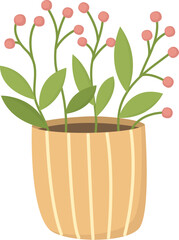 Houseplant with pink berries grows in a pot. Illustration with a flowerpot isolated on a transparent background
