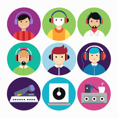 DJ Playing Music Icon on White Background, Disc Jockey Entertainment, Party Music, Audio Mixing, Nightclub Performance, Sound Equipment, Vector Illustration
