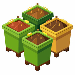 3D compost bin isolated on white background, realistic illustration representing organic waste management, recycling, eco-friendly practices, gardening, and sustainable living.