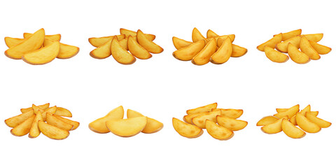 Golden Potato Wedges: A mouthwatering composition of freshly cooked, golden potato wedges, artfully arranged and inviting to taste.