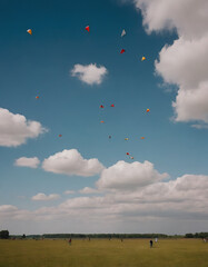 Colorful hot air balloons gracefully fly through the blue sky, a vibrant sport of extreme fun and freedom