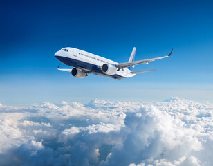 Commercial jet flying over clouds