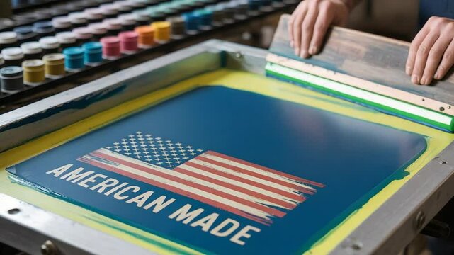 Applying Ink on Screen Printing Table at Workshop Close-up