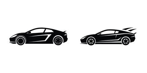 Minimal Flat Artwork of a Sporty Sports Car Cutting Through Air in Side View Silhouette on White Background