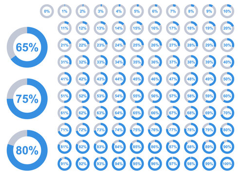 Circular progress icons from 0 to 100 percent. Clean and minimal design perfect for dashboards, UI,UX, infographics, data visuals, and presentations.