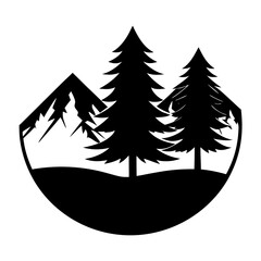 Obraz premium Mountain and tree scene logo icon illustration for forest view and travel adventure