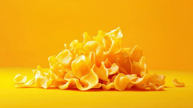 Colorful pile of yellow corn kernels on a white surface.